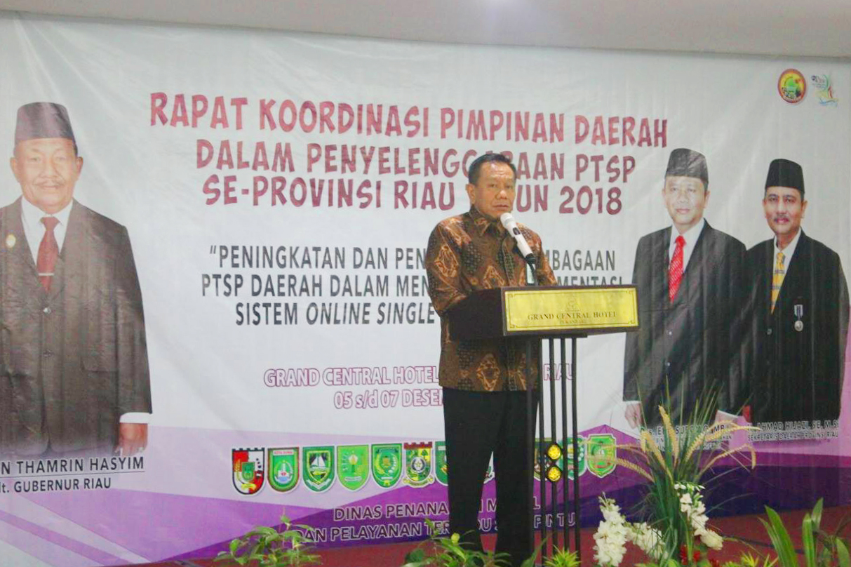 Pelaksanaan Rakor Pimda Dalam Penyelenggaraan Pelayanan Terpadu Satu Pintu Se Provinsi Riau Tahun 2018