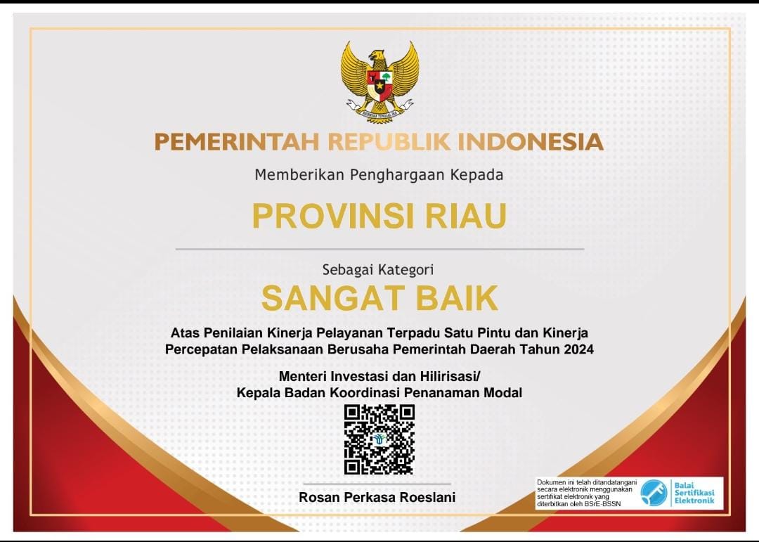 Hasil penilaian Anugerah Layanan Investasi  (Penilaian Kinerja) BKPM